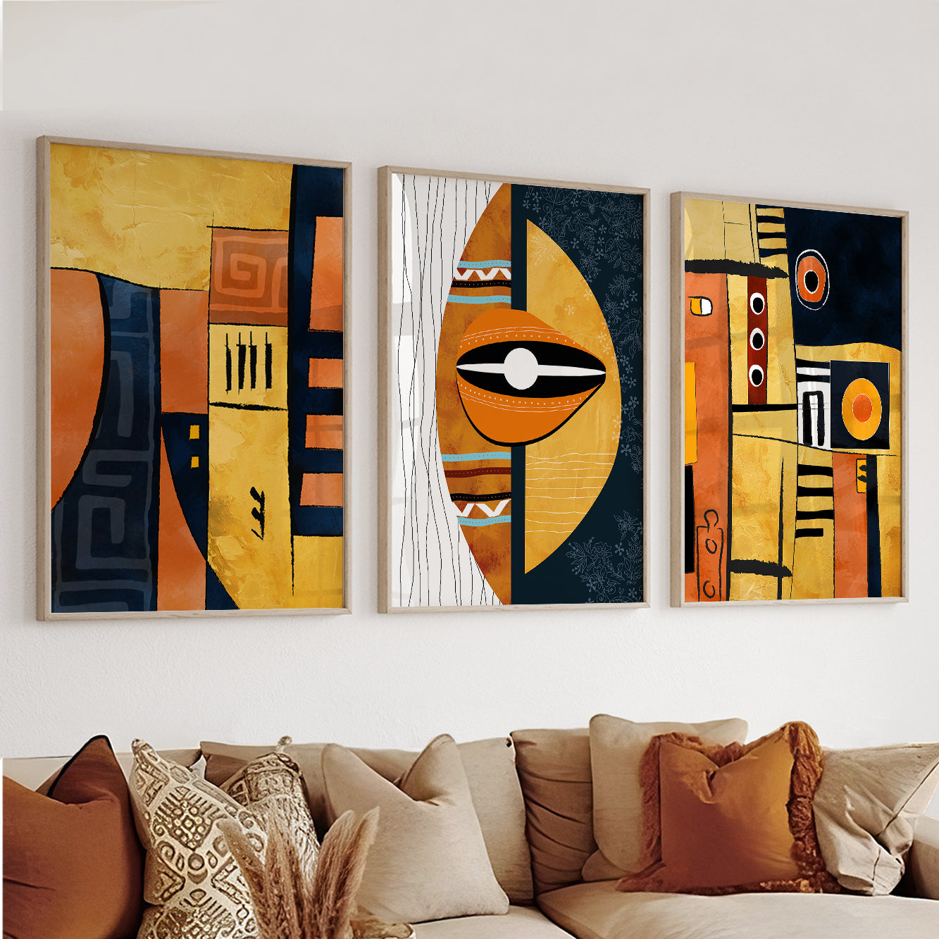 Set of 3 modern colorful African American prints, abstract ethnic art for minimalist bedroom decor