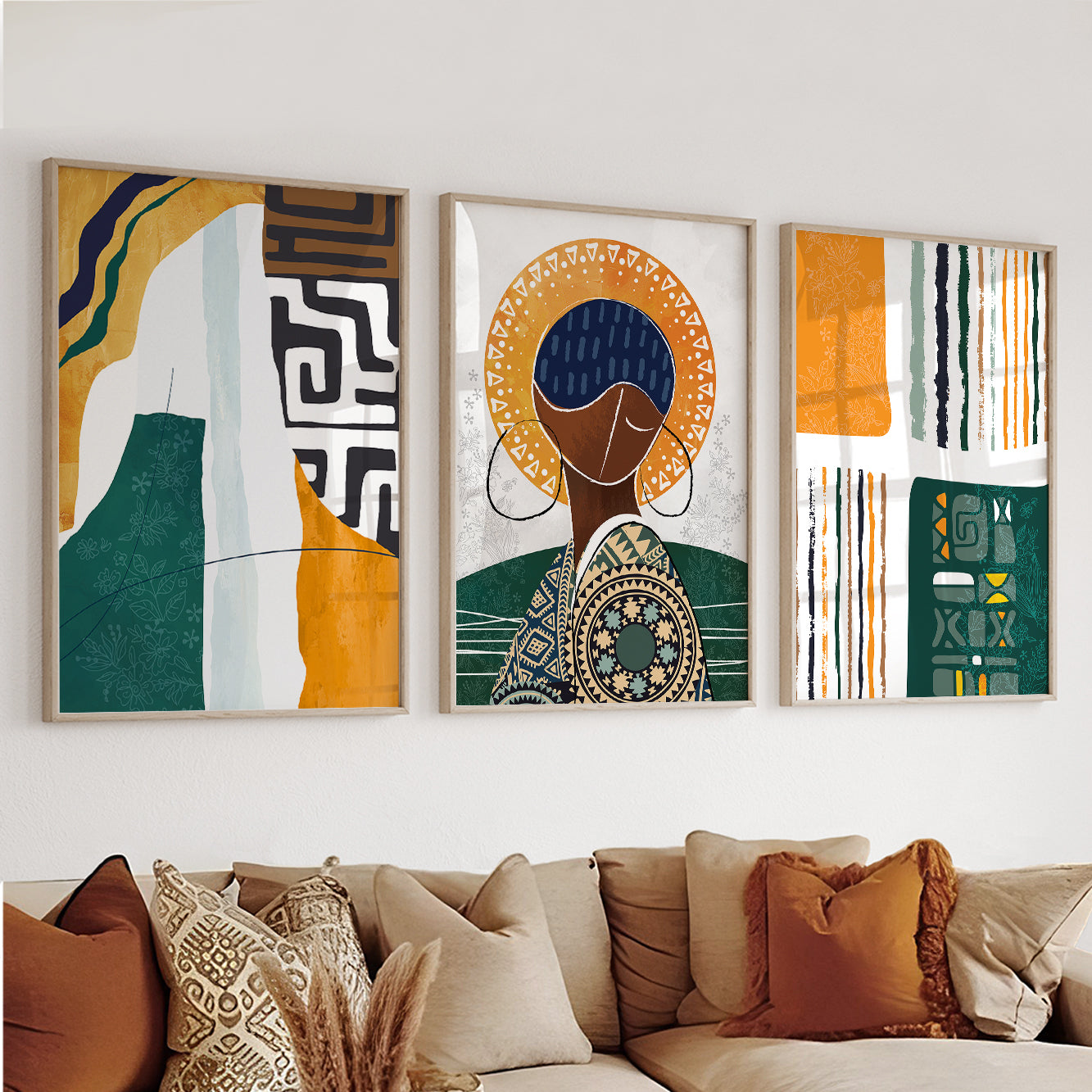 Abstract contemporary African American wall art, set of 3 black woman prints for home gift idea