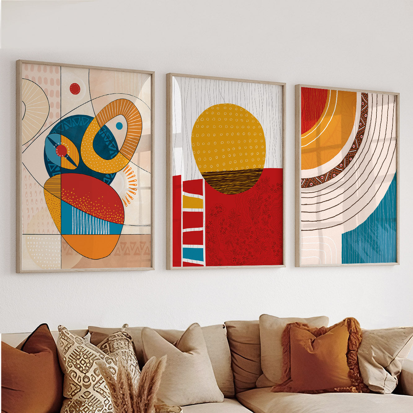 African bohemian wall art – abstract modern tribal prints for aesthetic gallery wall