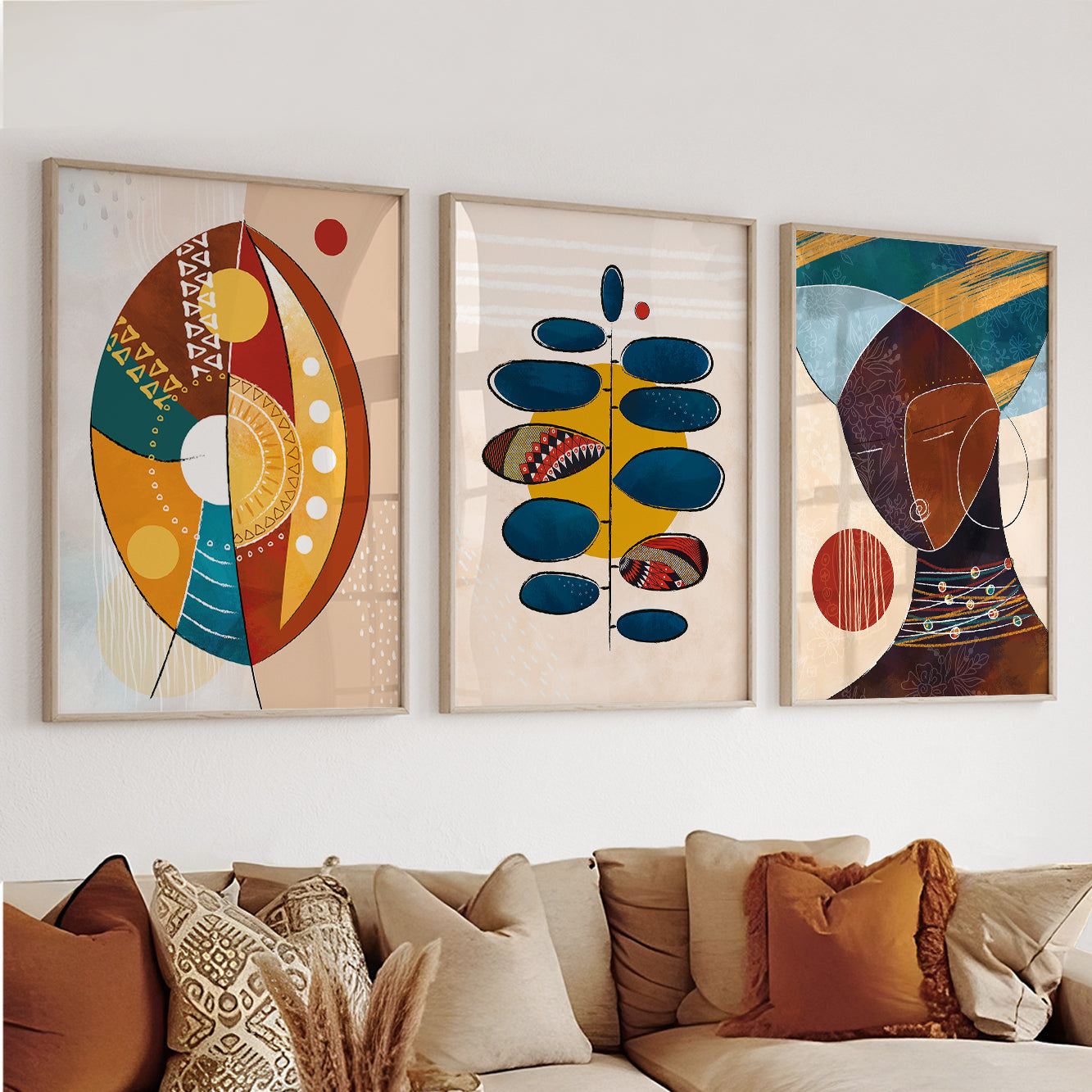 Set of 3 abstract black woman prints, contemporary African American wall art for above bed decor