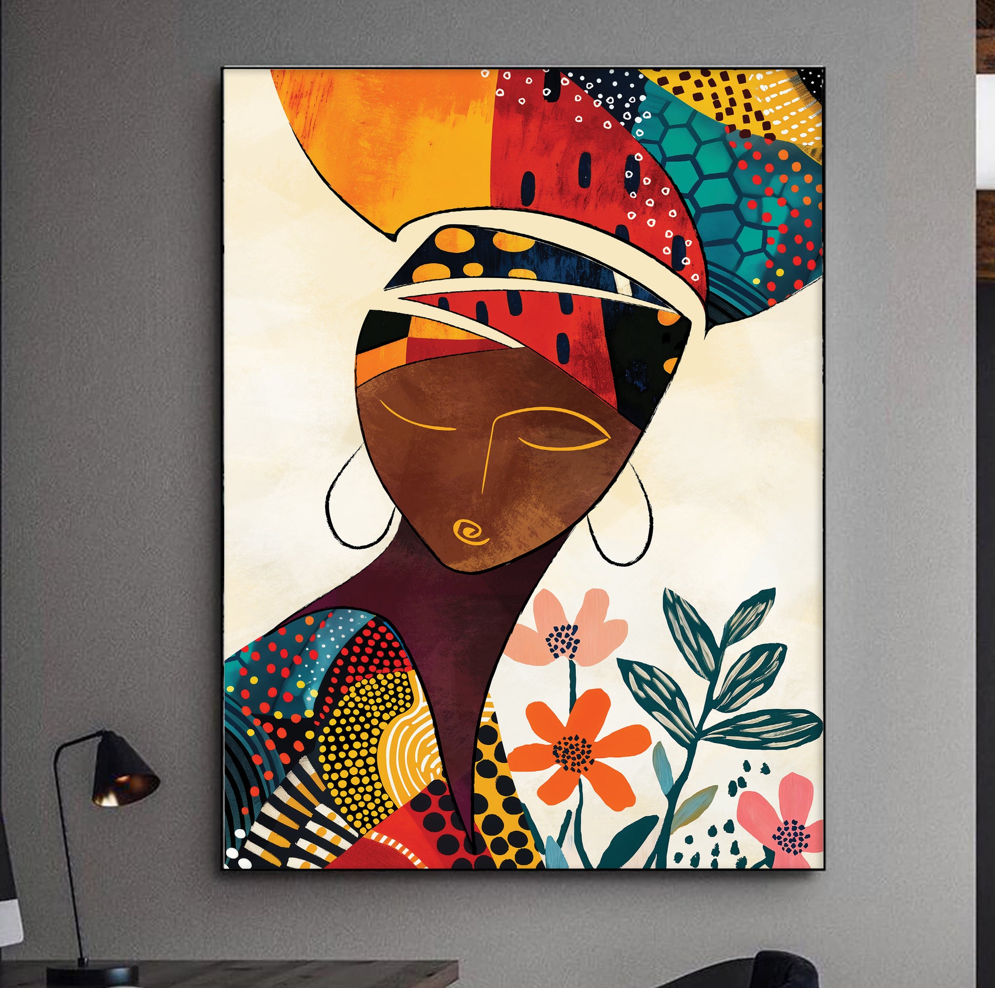 Contemporary African wall art – stylish black woman portrait for modern home and office decor