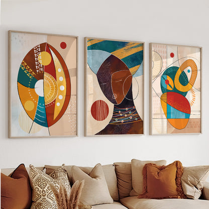 Abstract African American art set, 3 vibrant black women portrait posters for contemporary decor