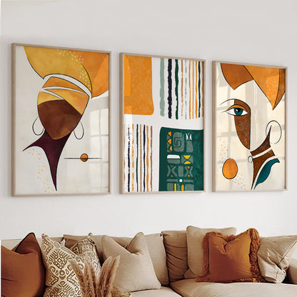 Set of 3 colorful abstract African art prints, extra large ethnic women posters for home gift and decor