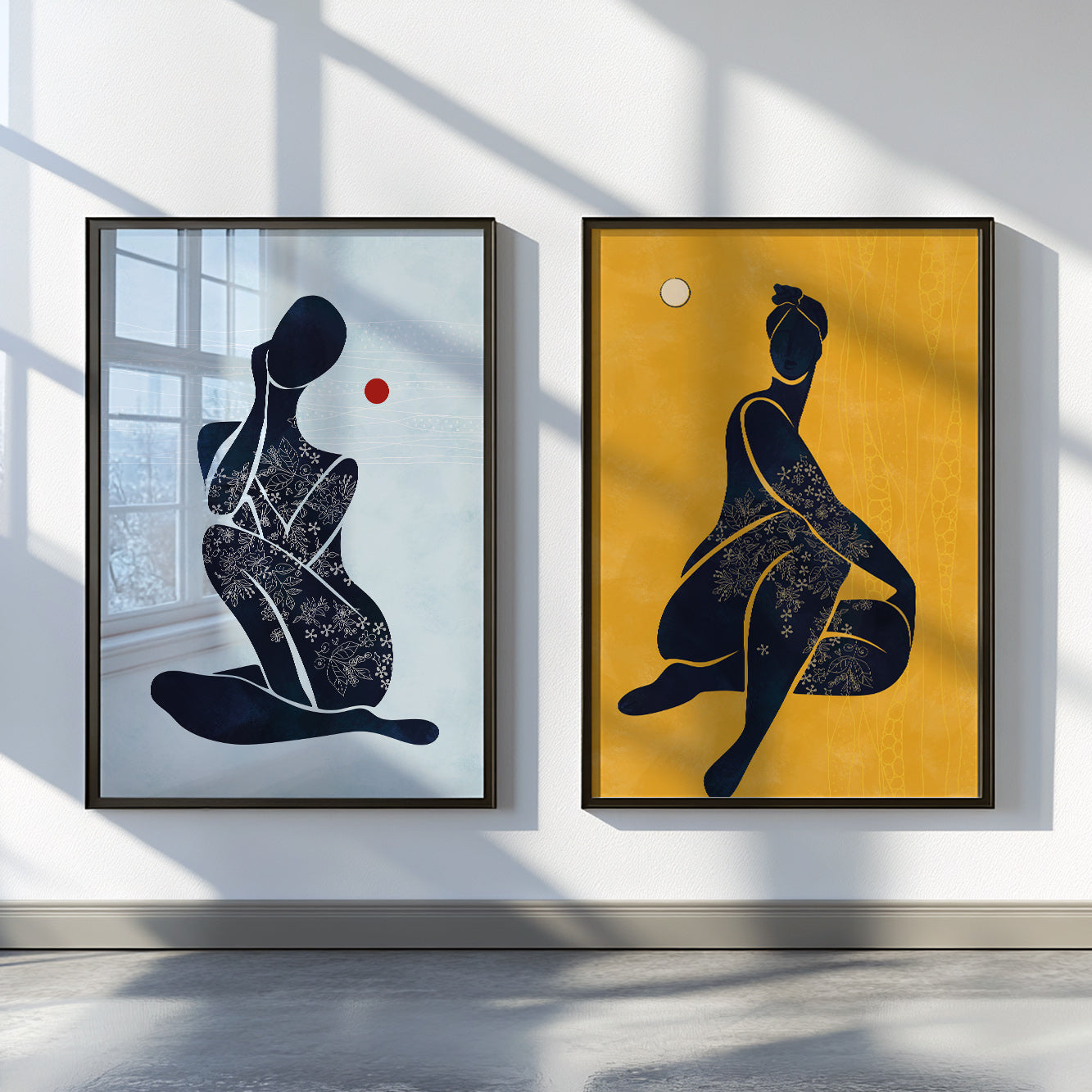 Minimalist African American art set of 2, black female portraits for contemporary decor and home gift ideas