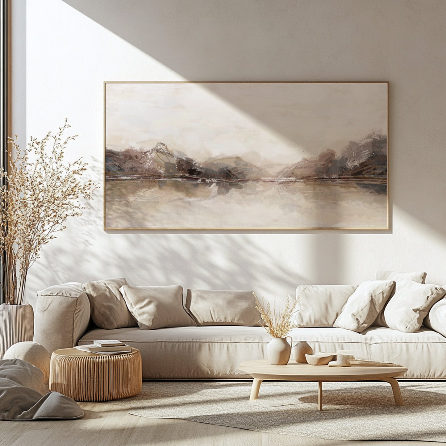 Panorama Neutrale Abstrakte Kunst – Minimalistischer Beige Japandi Druck