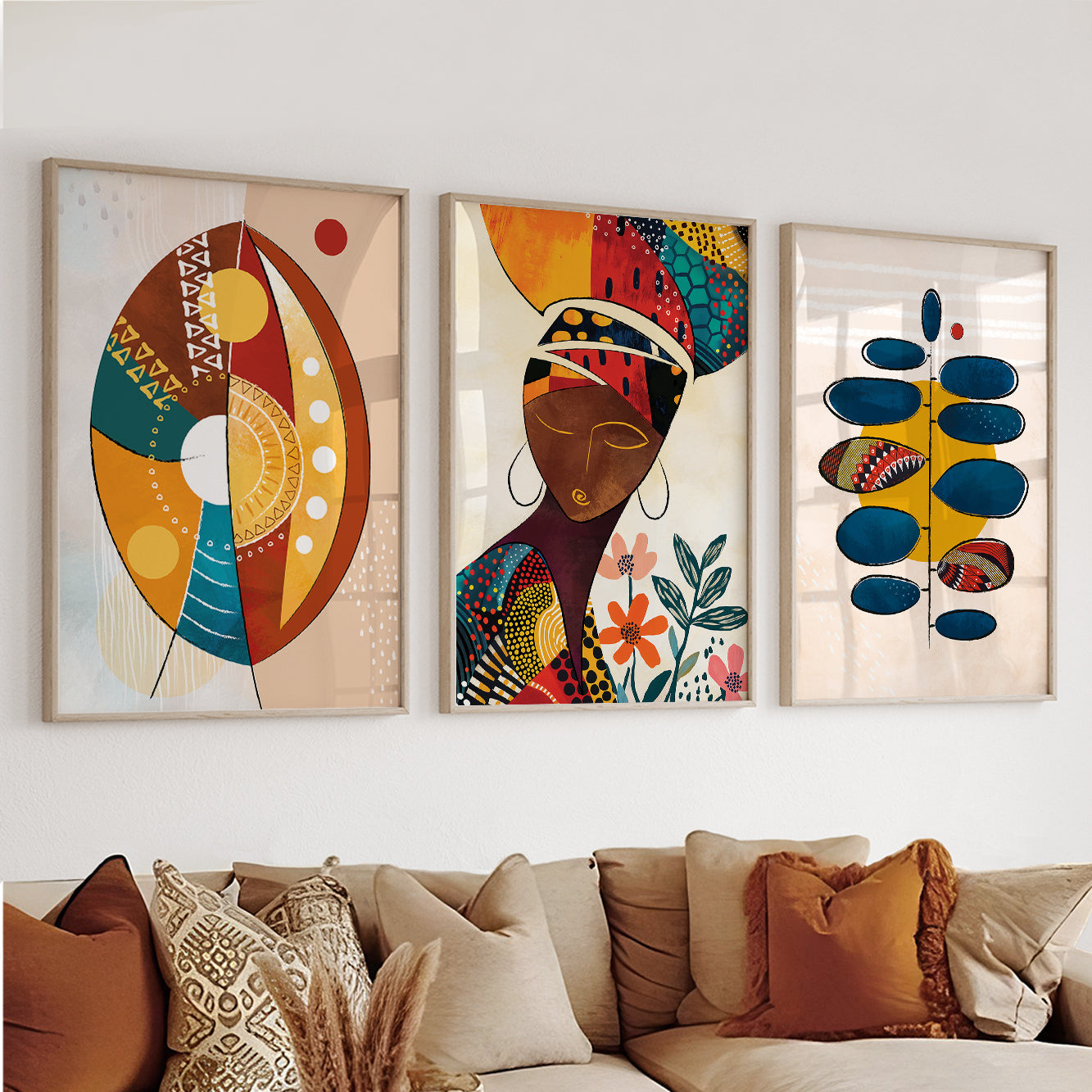 Colorful Minimalist African Art Set of 3 – Modern Wall Decor for Contemporary Spaces