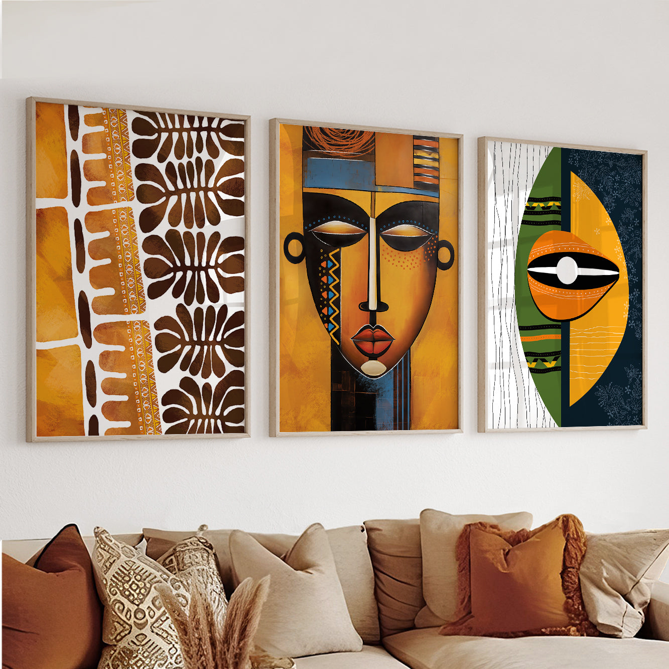 Set of 3 Modern African Art Prints – Colorful Abstract Ethnic Art for Contemporary Living Room