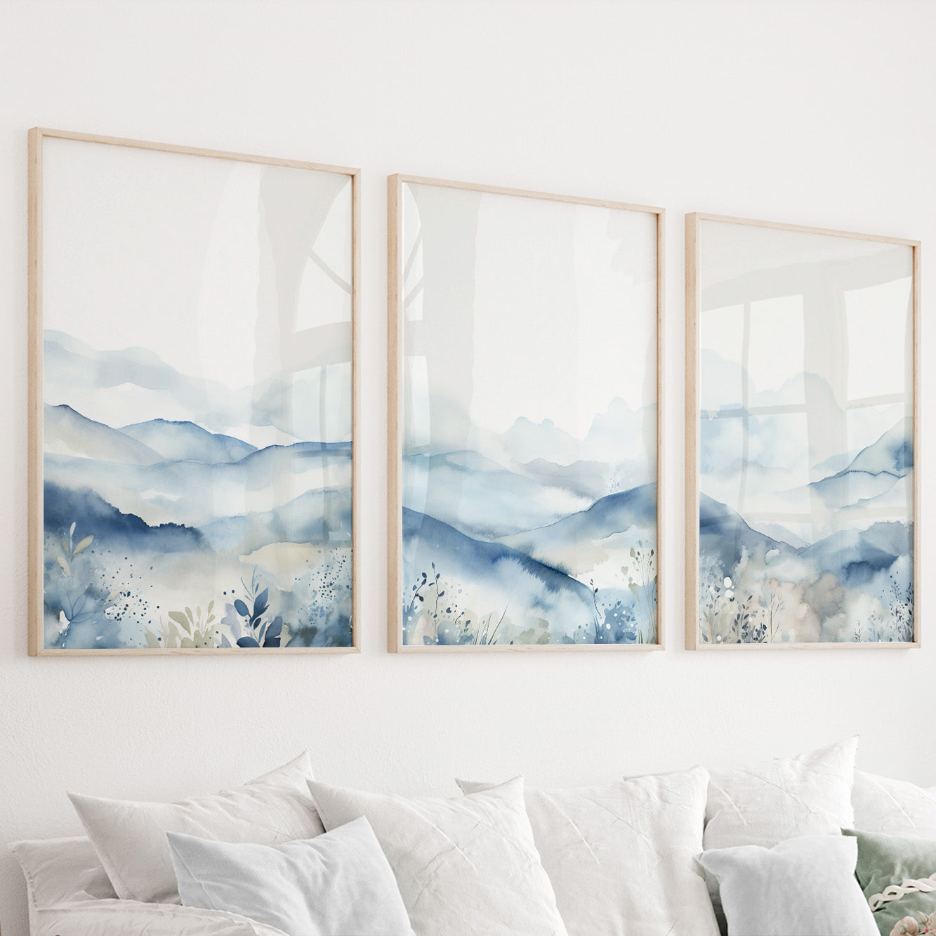 Scandinavian Blue Mountain Wall Art Set – Nordic Minimalist Landscape Prints