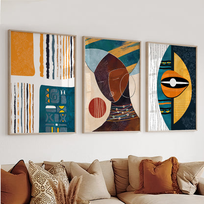 Abstract colorful African American art set – black woman portrait gallery wall for bedroom decor