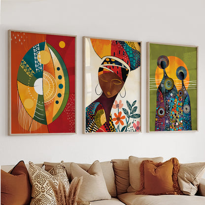 Contemporary African American gallery wall set, 3 minimalist abstract prints of black woman