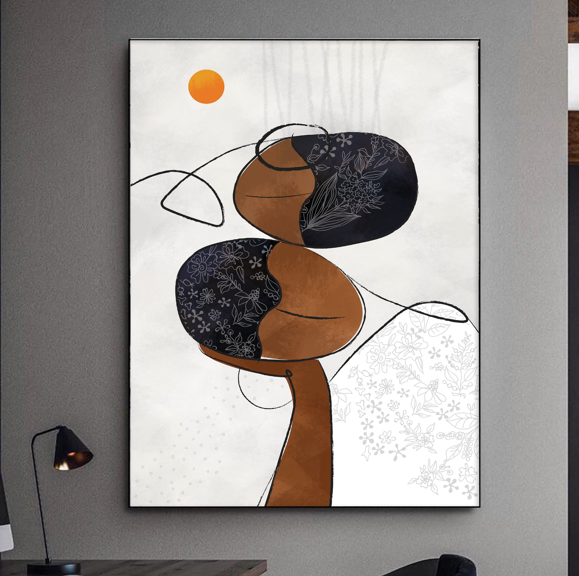 Neutral abstract black woman portrait – modern African American art print, minimalist ethnic room decor