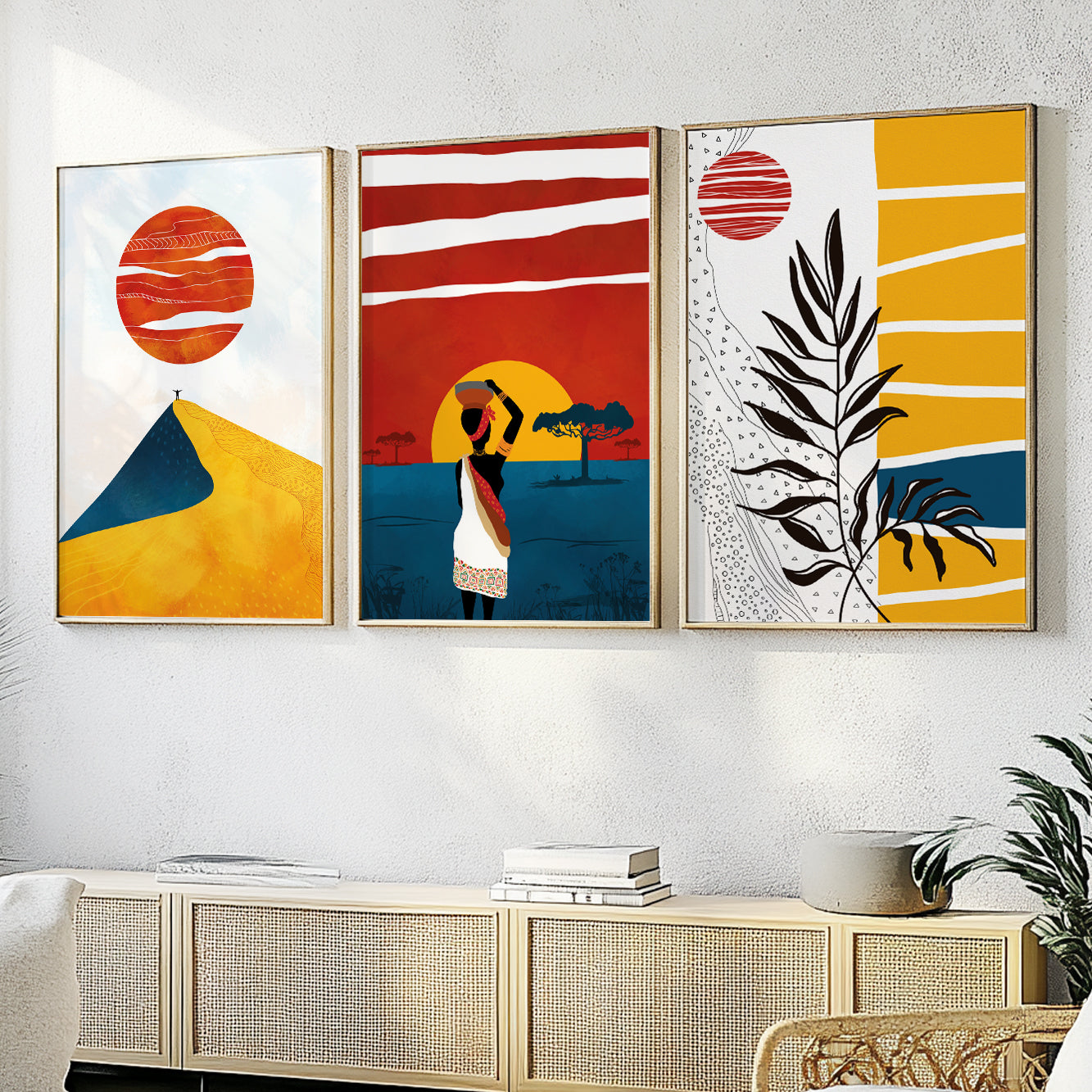 Set of 3 black woman minimalist posters, modern African art for bedroom wall decor