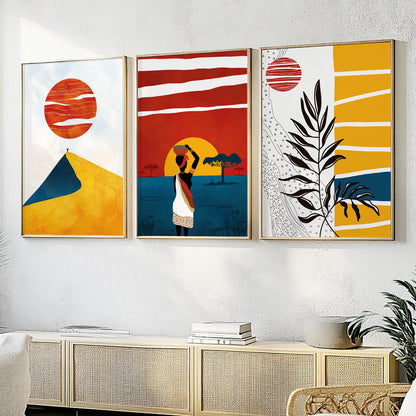 Set of 3 black woman minimalist posters, modern African art for bedroom wall decor