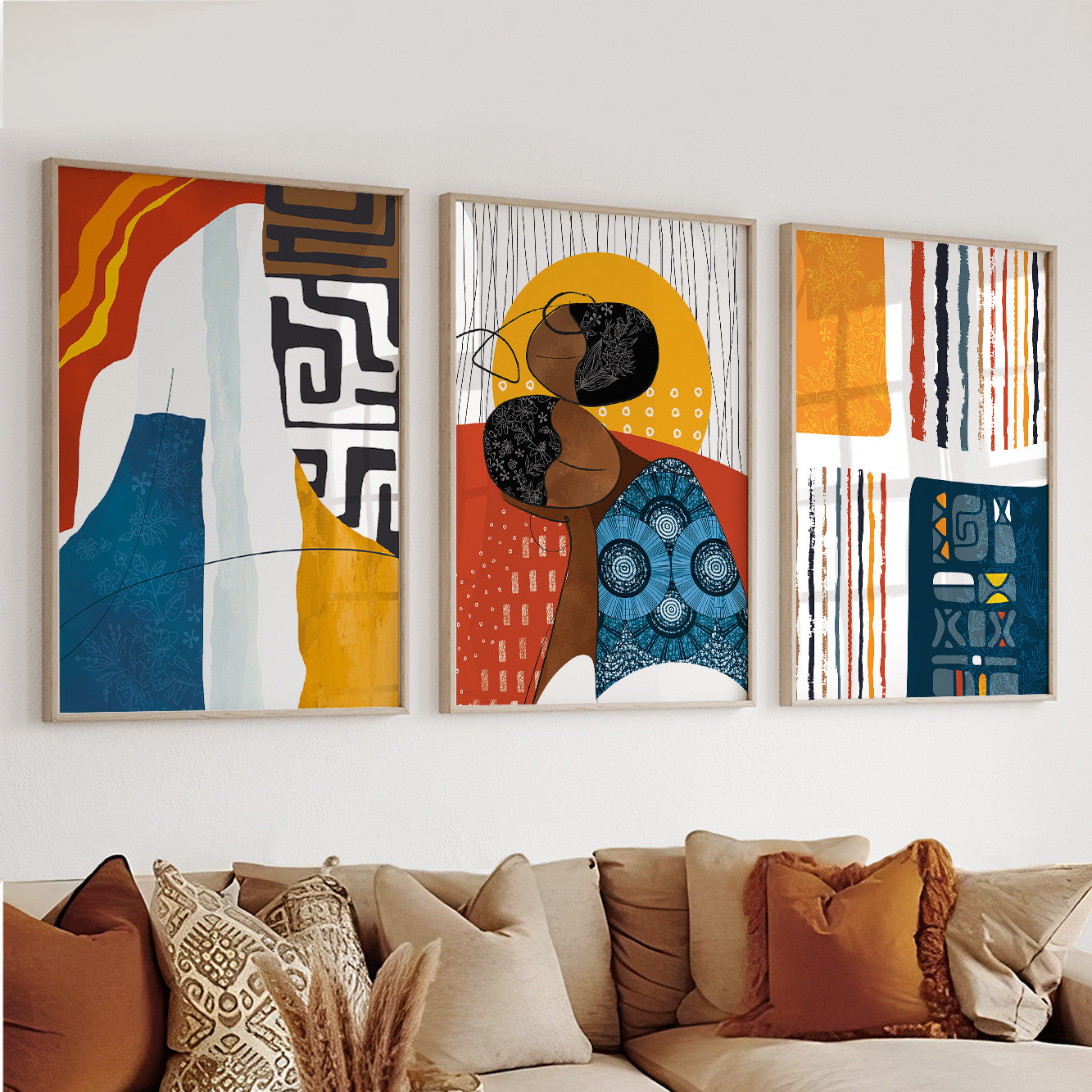 Minimalist African gallery wall art, modern extra large abstract ethnic prints for home decor