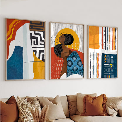 Minimalist African gallery wall art, modern extra large abstract ethnic prints for home decor