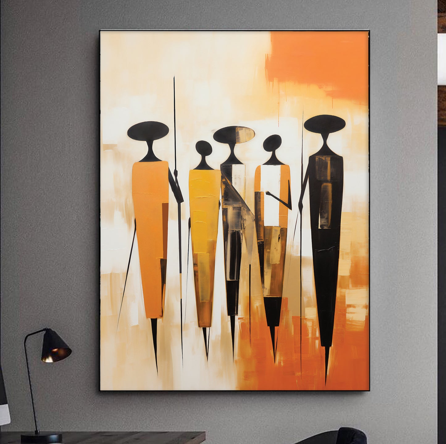 African ethnic home decor – extra large minimalist abstract figures print for living room