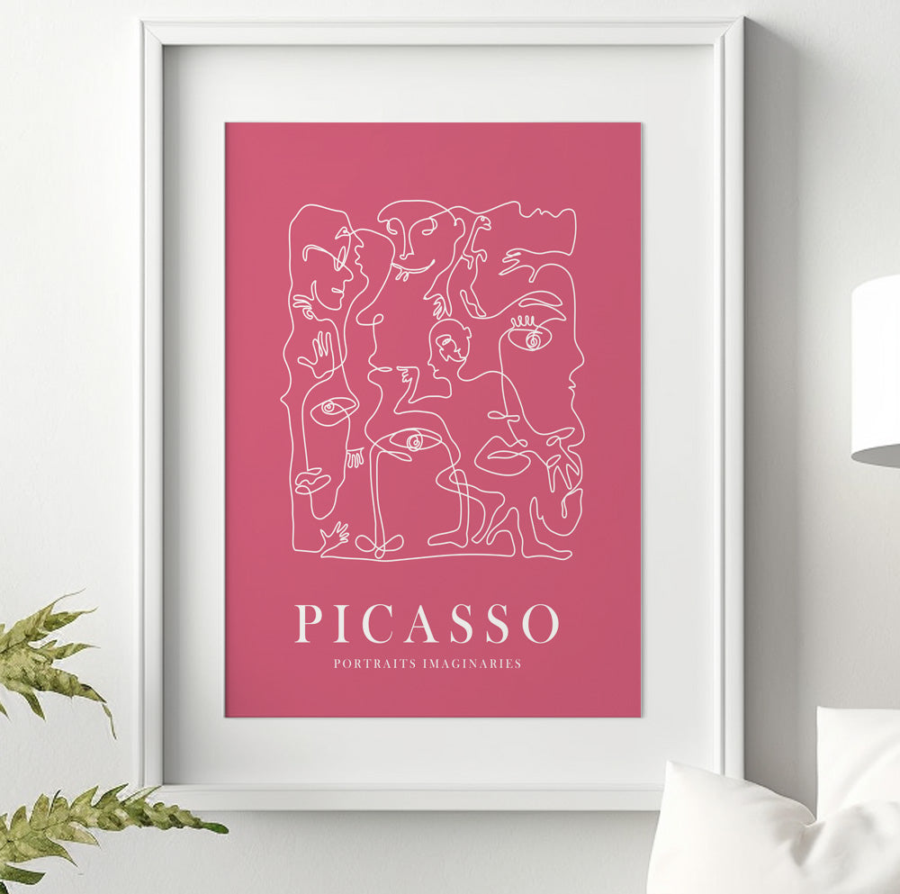 Pink Picasso print, minimalist bedroom decor