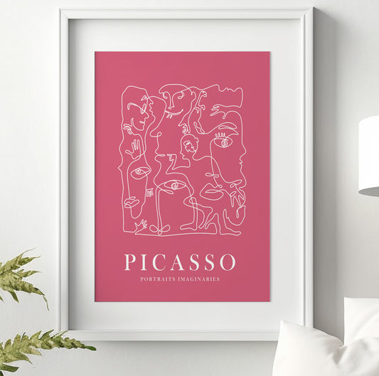 Pink Picasso print, minimalist bedroom decor