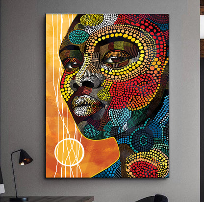 Extra large abstract black woman portrait – bright African American art for above bed or living room