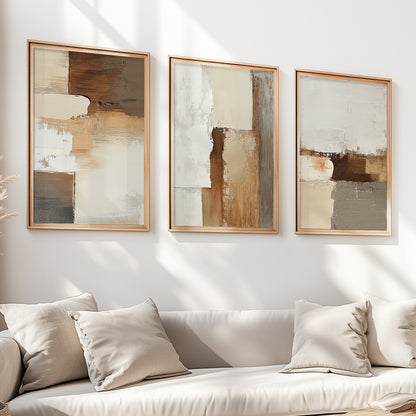 Neutrale Erdtöne 3er Set – Terrakotta Beige Minimalistische Kunst