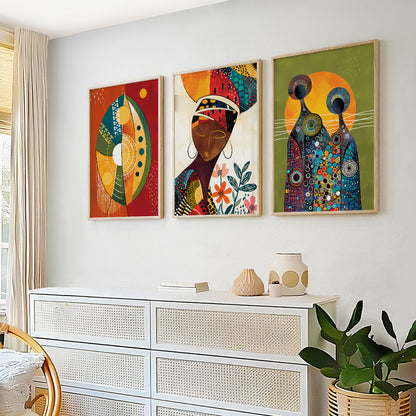 Set of 3 modern African abstract prints, black woman portrait art for minimalist gallery wall