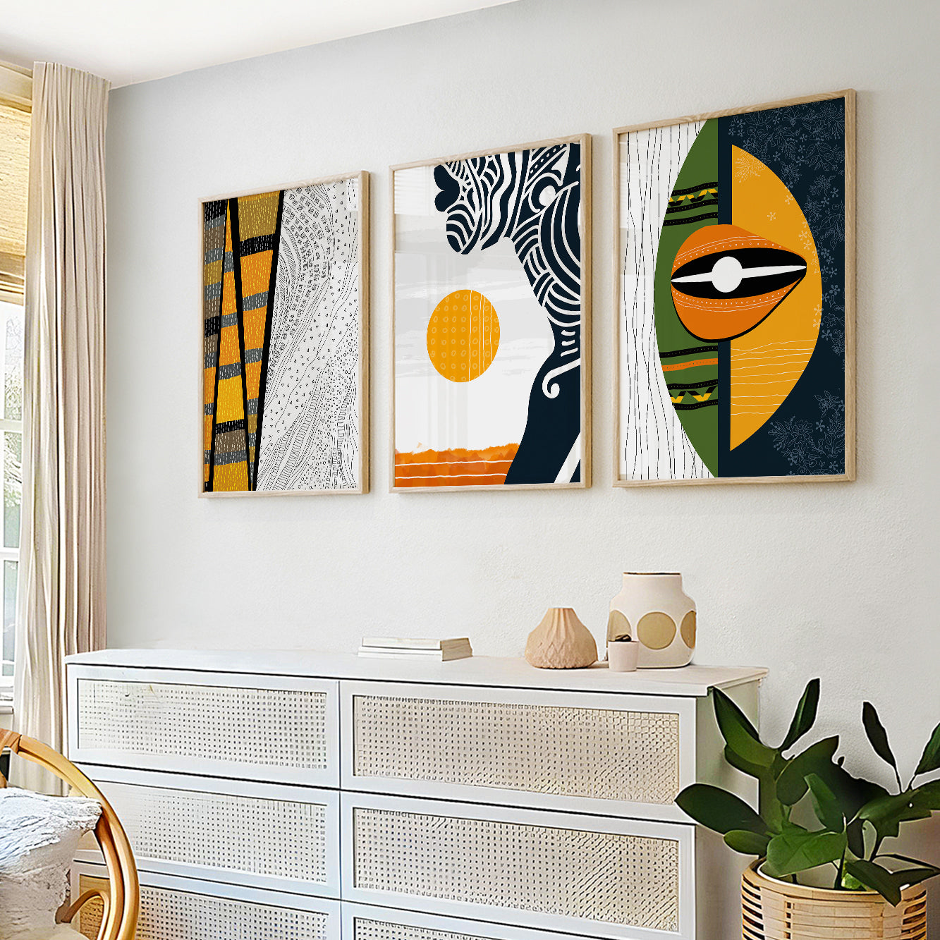 Modern African American art set of 3, abstract colorful ethnic prints for home decor gift idea