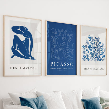 Navy blue Matisse and Picasso print, set of 3 livingroom posters.