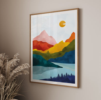 Scandinavian Abstract Mountains Wall Art – Vibrant Nordic Modern Painting