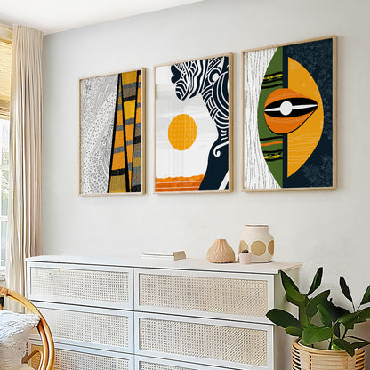 Set of 3 colorful abstract black woman prints, modern African art for stylish room decor