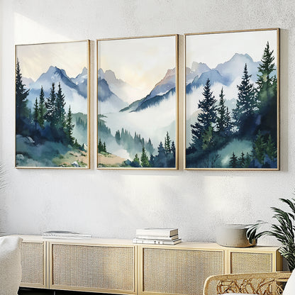 Scenic Mountain and Forest Wall Art Set – 3 Nature Landscape Prints for Living Room