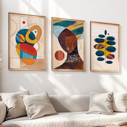 African American art set of 3, ethnic and colorful prints for stylish gallery wall decor