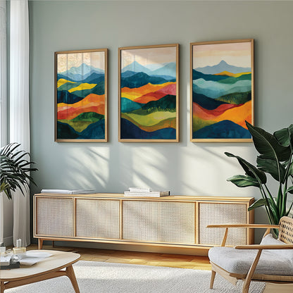 Contemporary Abstract Mountain Art – Set of 3 Colorful Geometric Prints