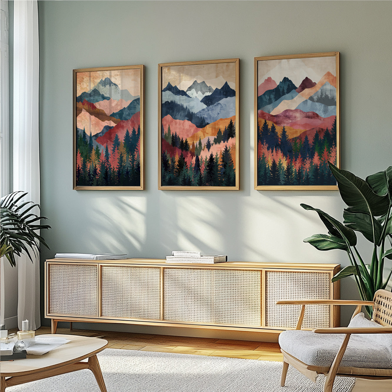 Mid Century Modern Colorful Mountain Wall Art Set – Nature Boho Landscape Prints