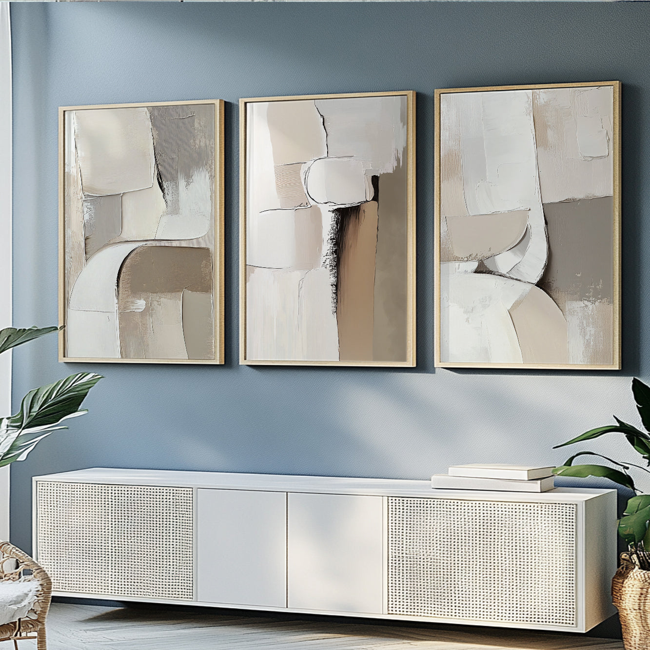 Erdtöne Abstrakt 3er Set – Minimalistische nordische Beige-Braun-Kunst