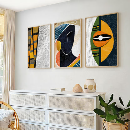 Contemporary black woman portrait prints – modern African American abstract art set of 3 for room decor