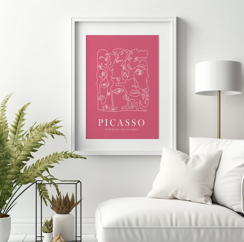 Pink Picasso print, minimalist bedroom decor