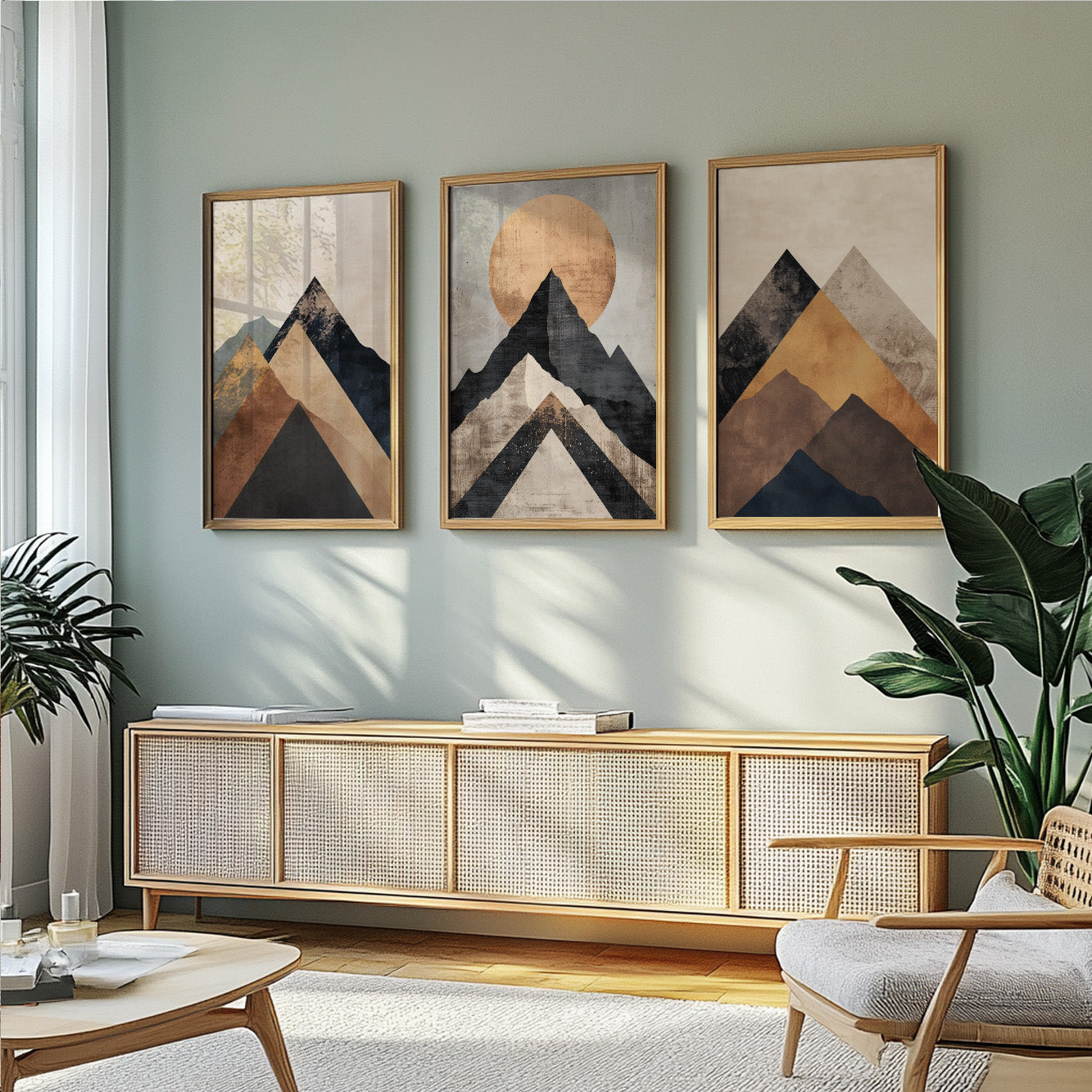 Terracotta Neutral Mountain Wall Art Set of 3 – Urban Gallery Wall, Mid Century Abstract Poster