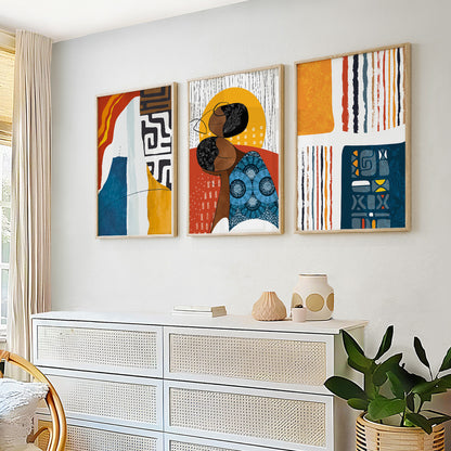 Minimalist African gallery wall art, modern extra large abstract ethnic prints for home decor