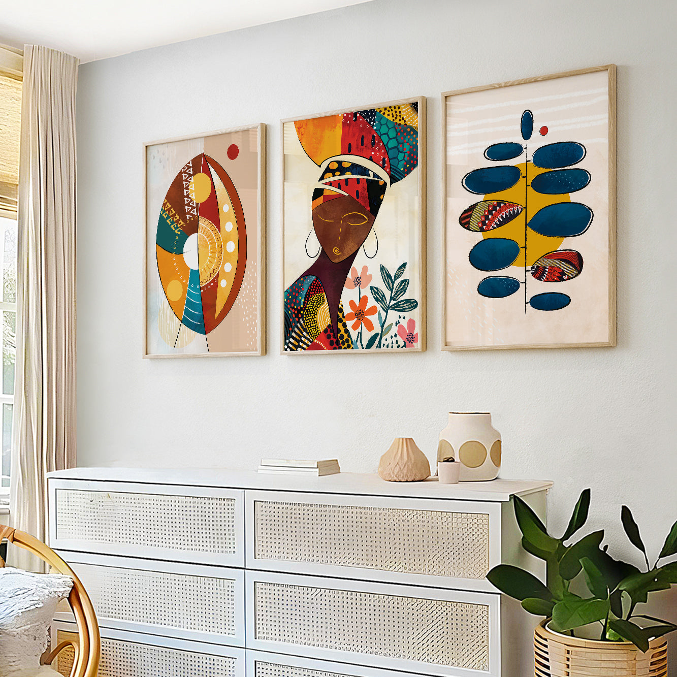 Modern Colorful African Art Set of 3 Prints – Minimalist Home Decor for Living Room