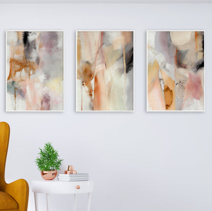 Abstract Nordic style pastel prints, three-piece wall art set for cozy spaces.

