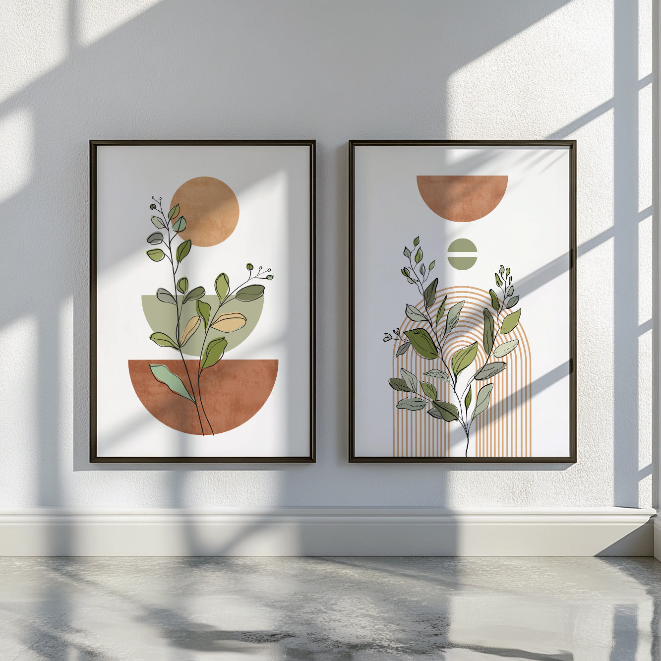 Abstract terracotta beige posters – set of 2 boho wall art prints perfect for above bed or hallway.