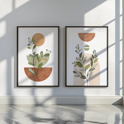 Abstract terracotta beige posters – set of 2 boho wall art prints perfect for above bed or hallway.