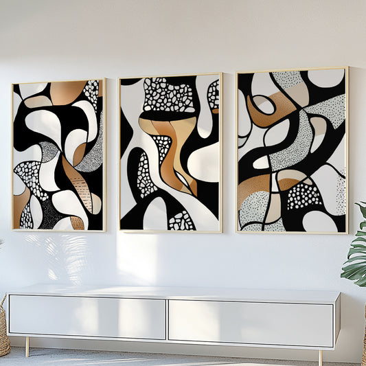 Abstract Wall Art Set of 3 – Geometric Nordic Black White Beige Art (USA)