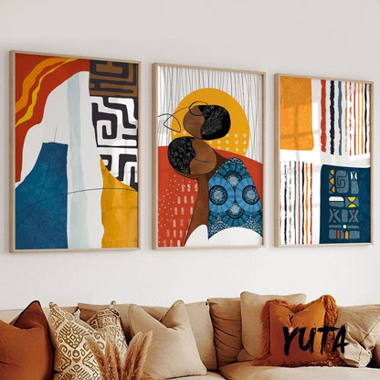 Colorful African Art Set of 3 – Modern Ethnic Prints - African wall art - Digital Prints