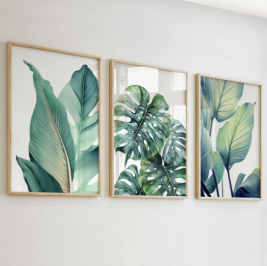 Minimalist botanical print with detailed banana leaf illustration in fresh soft green tones.

