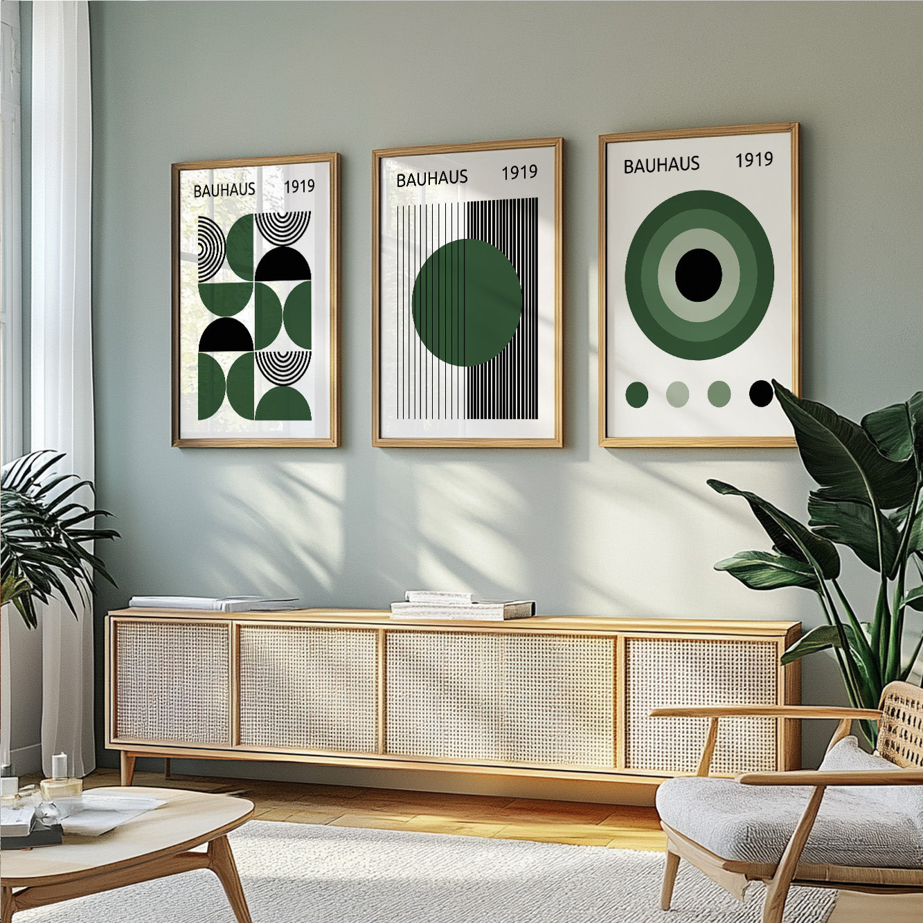 Bauhaus Wall Art Set – 3 Modern Abstract Prints for Mid Century Interiors