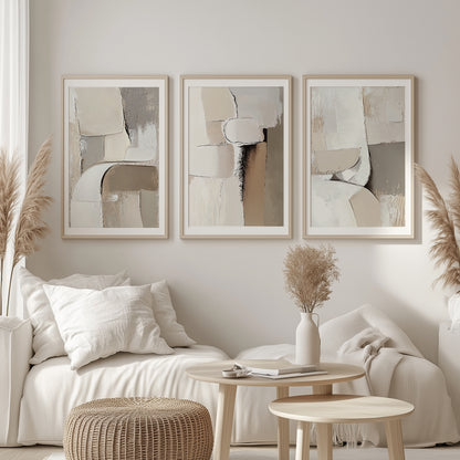 Earth Tone Abstract Set of 3 – Minimalist Nordic Beige Brown Art (USA)