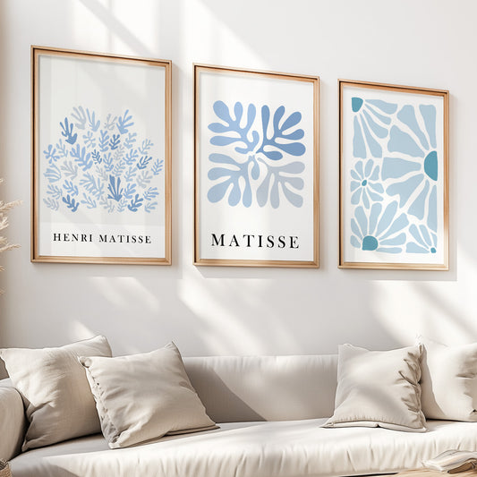 Blue Matisse Set of 3 Prints – Neutral Minimalist Mid Century Gallery Wall Set, Vintage Henri Matisse Posters for Living Room