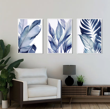 Close-up of abstract blue tropical leaf on white background

