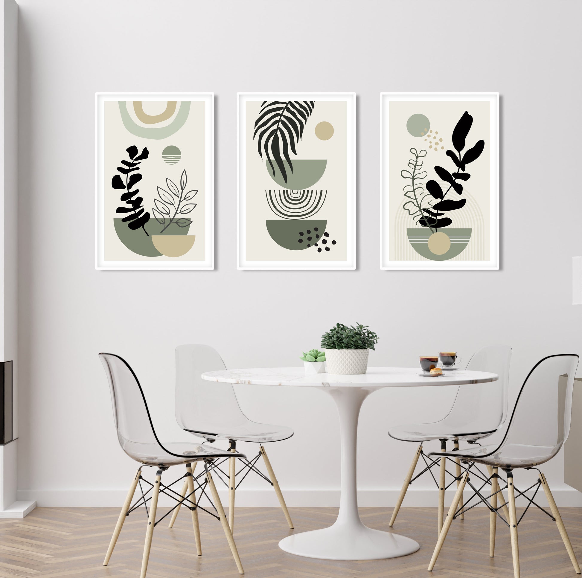 Sage green boho print set of 3. Mid century modern neutral wall art. Bohemian above bed gallery wall art, Boho Wall Art, Green Wall Prints - Mid century modern art